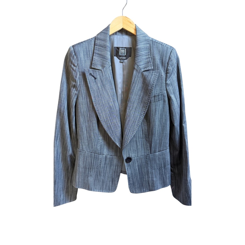 Herve Leger Paris Grey Pinstripe Wool Tailored Blazer Jacket Size 6 Designer